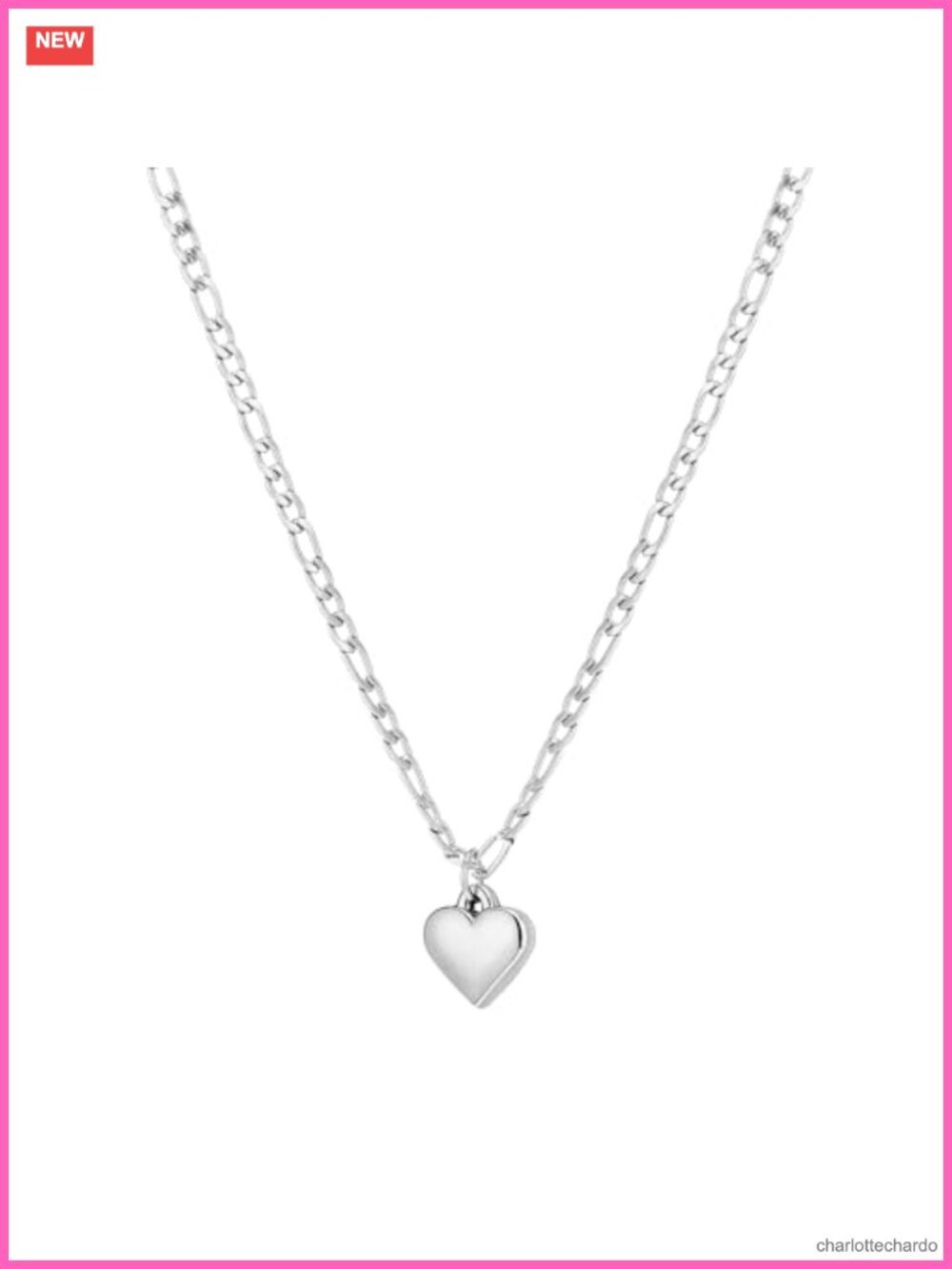 14K Gold Plated Stainless Steel Heart Pendant Necklace Figaro Chain 18+2